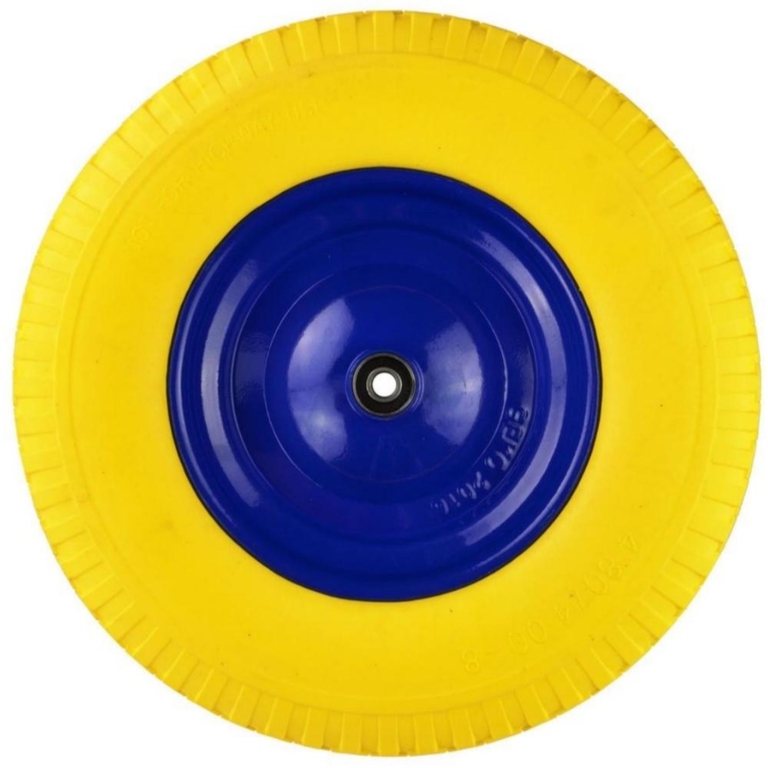 Koło taczki 4.80/4.00-8 poliuretan Geko G71023 kółko pełne żółte z ośką (1)