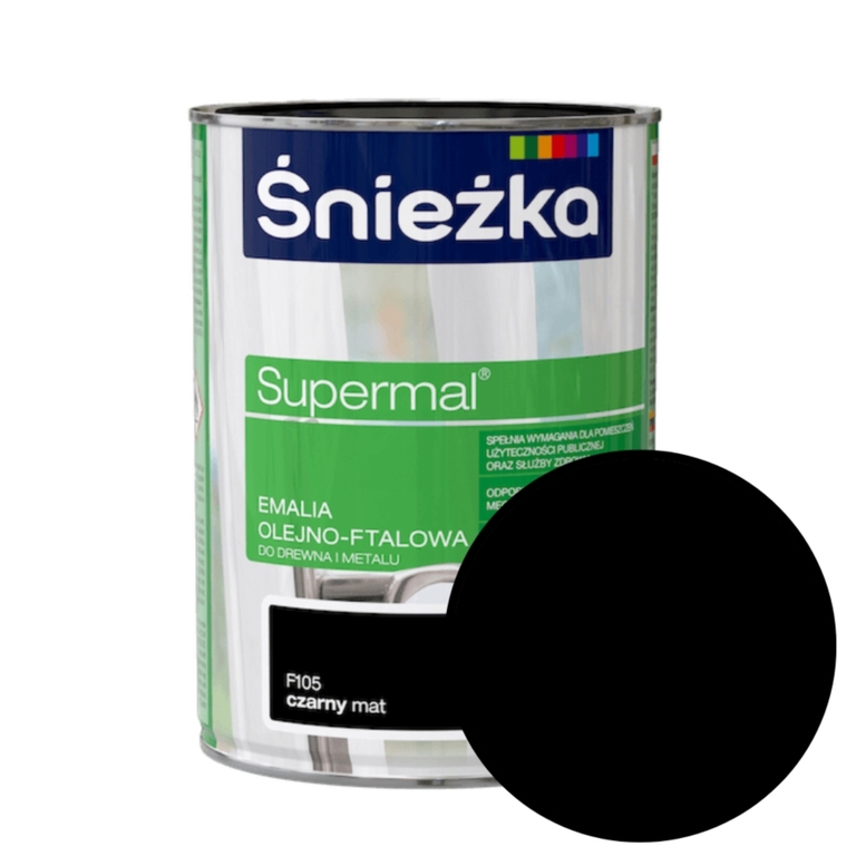 Emalia Supermal Olejno-Ftalowa 0,8L czarny mat F105 Śnieżka 91015701 (1)