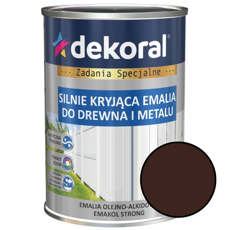 Emalia olejno-alkidowa Emakol Strong 0,9L brązowy ciemny mat silnie kryjąca drewno metal (1)