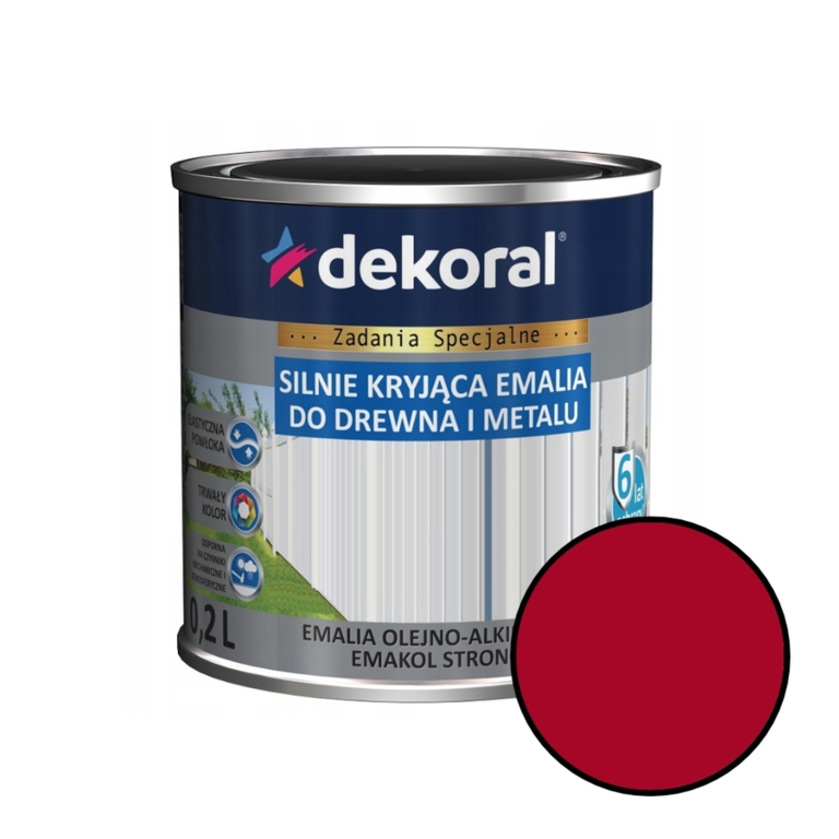 Emalia olejno-alkidowa Emakol Strong 0,2L czerwony karminowy mat silnie kryjąca drewno metal (1)
