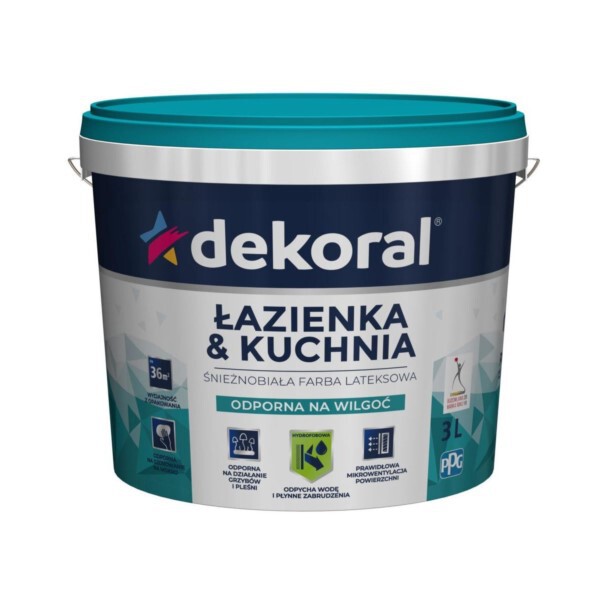 Emulsja lateksowa Łazienka & Kuchnia biała 3L Dekoral (1)